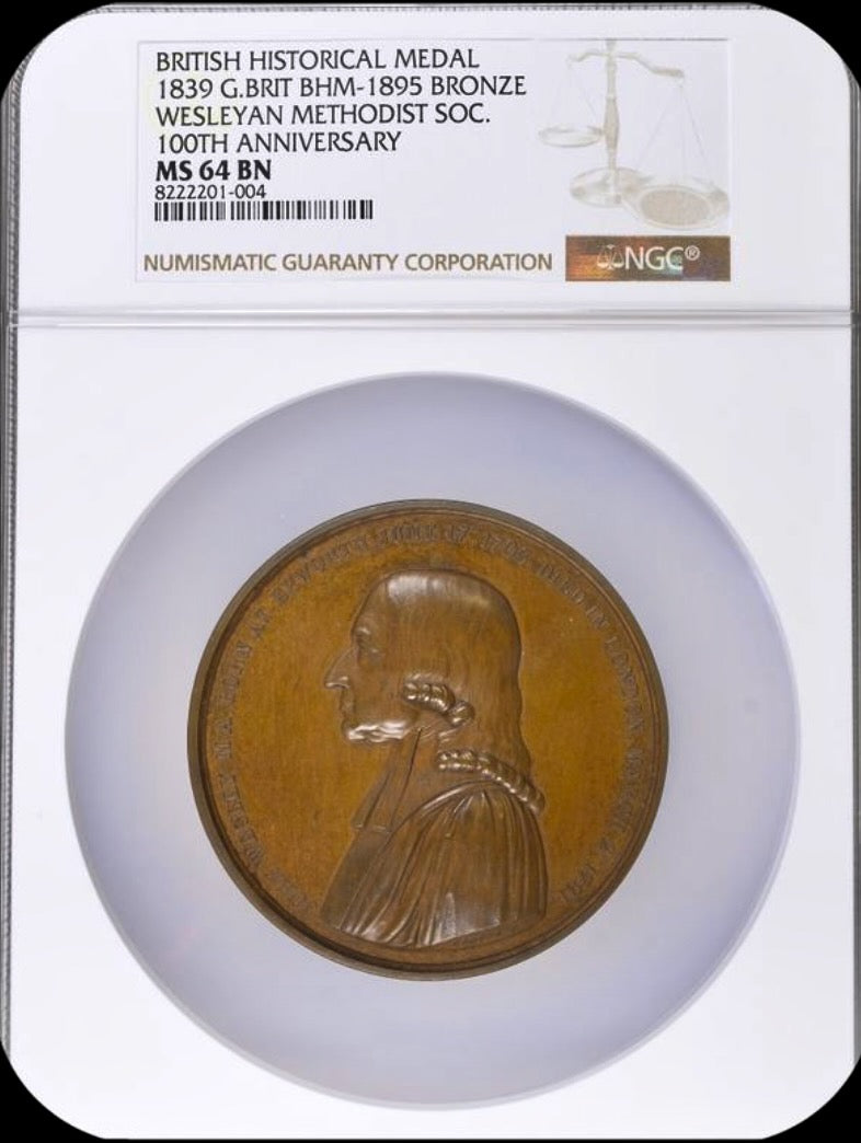 1839 Centenary of Wesleyan Methodism 65mm copper medal BHM 1895 E 1329a Very rare MS64BN
