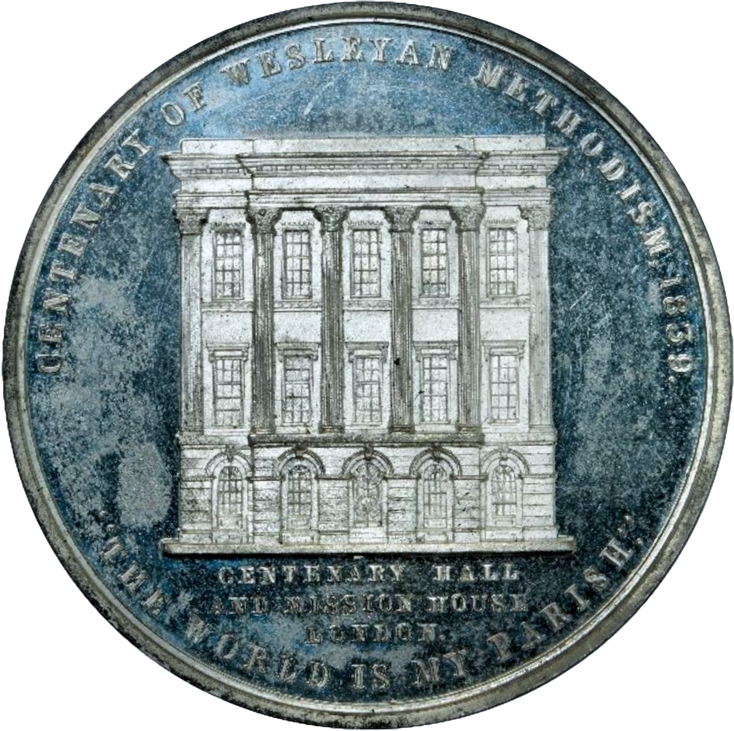 1839 Centenary of Wesleyan Methodism 65mm white metal medal BHM 1895 E 1329 Rare MS63DPL