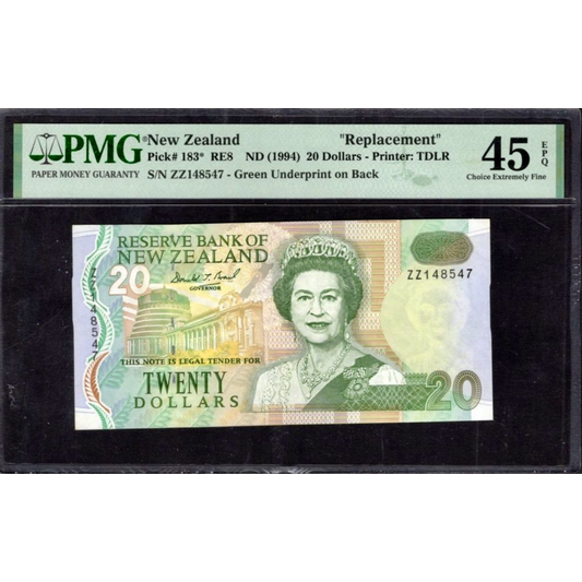 NEW ZEALAND P.183r 1994 $20 Replacement note CHOICE EF 45 EPQ