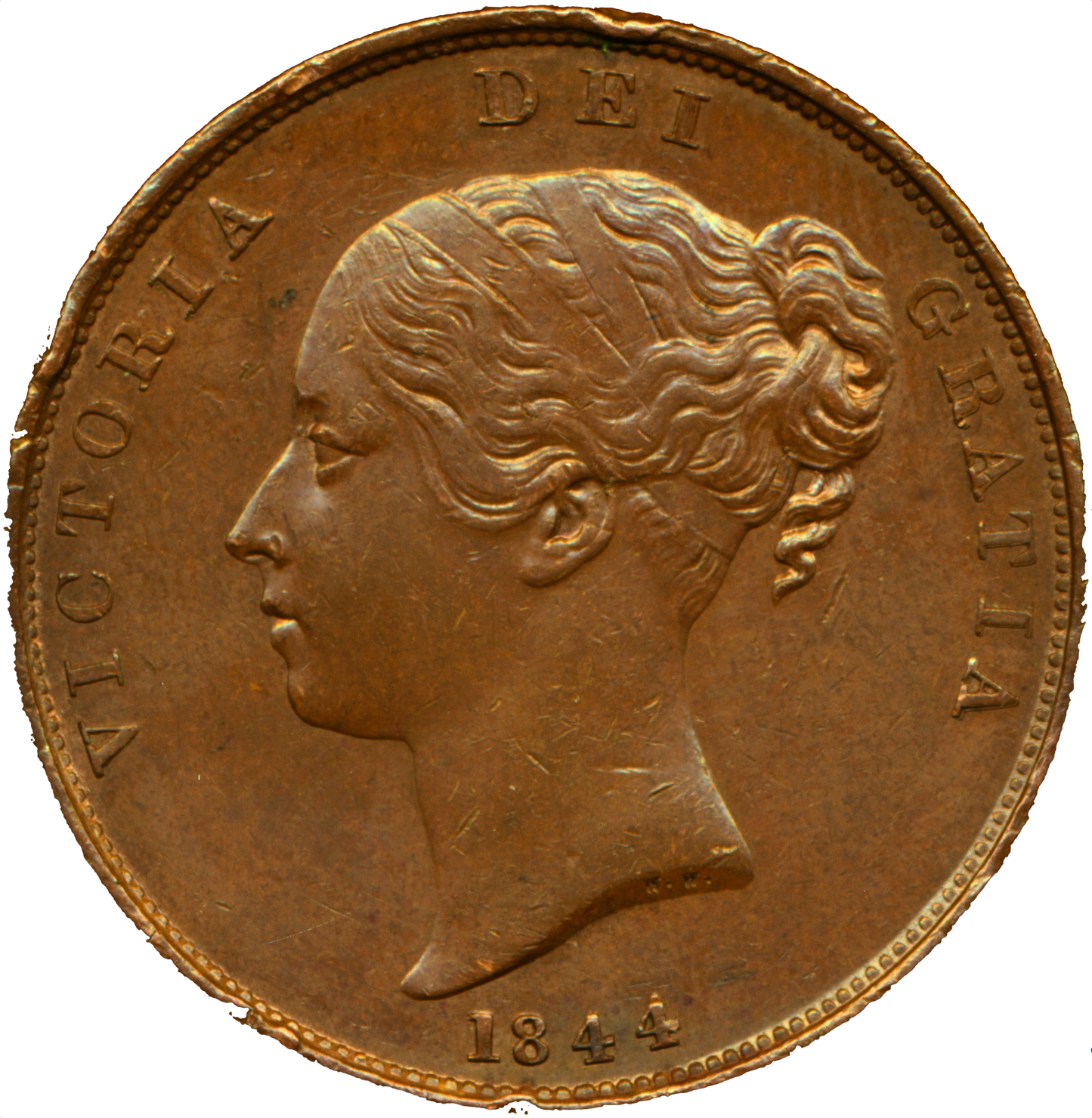 1844 Penny S3948 BMC 1487 Scarce EF/AUNC