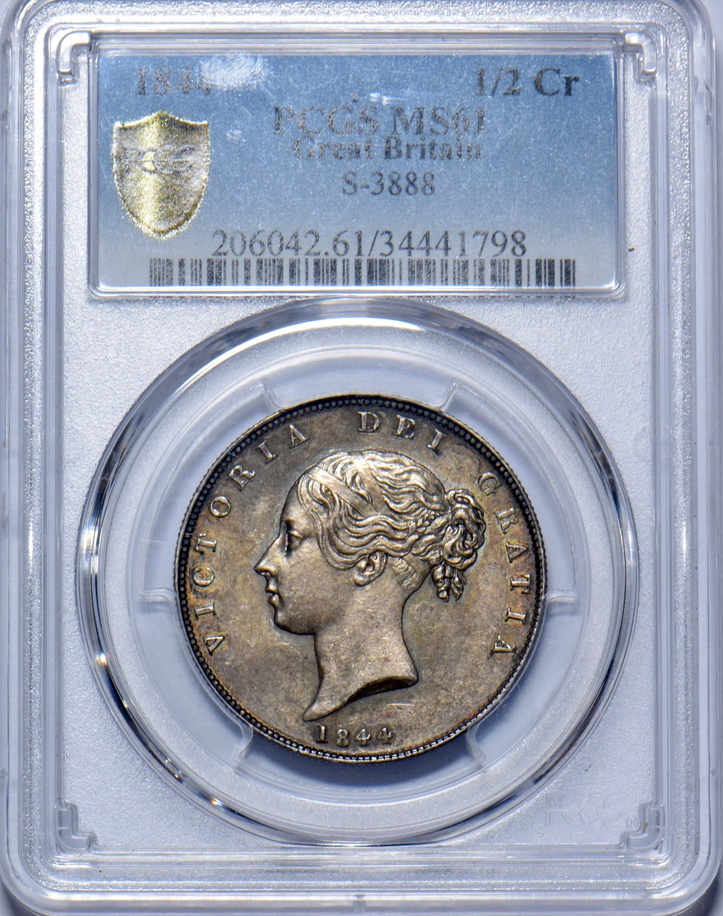 1844 Halfcrown S3888 ESC 2720 Serif 4 UNC MS61