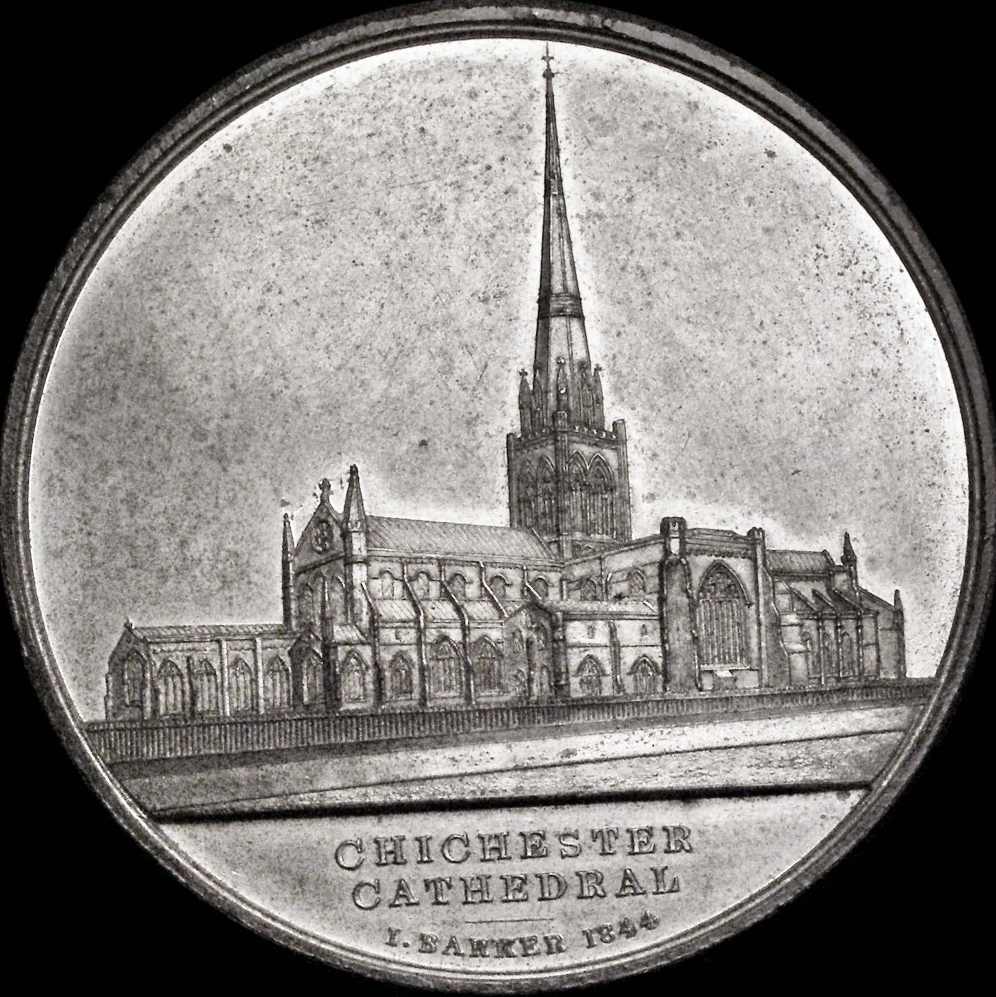 1844 Chichester Cathedral 60mm white metal medal by I Barker BHM 2164