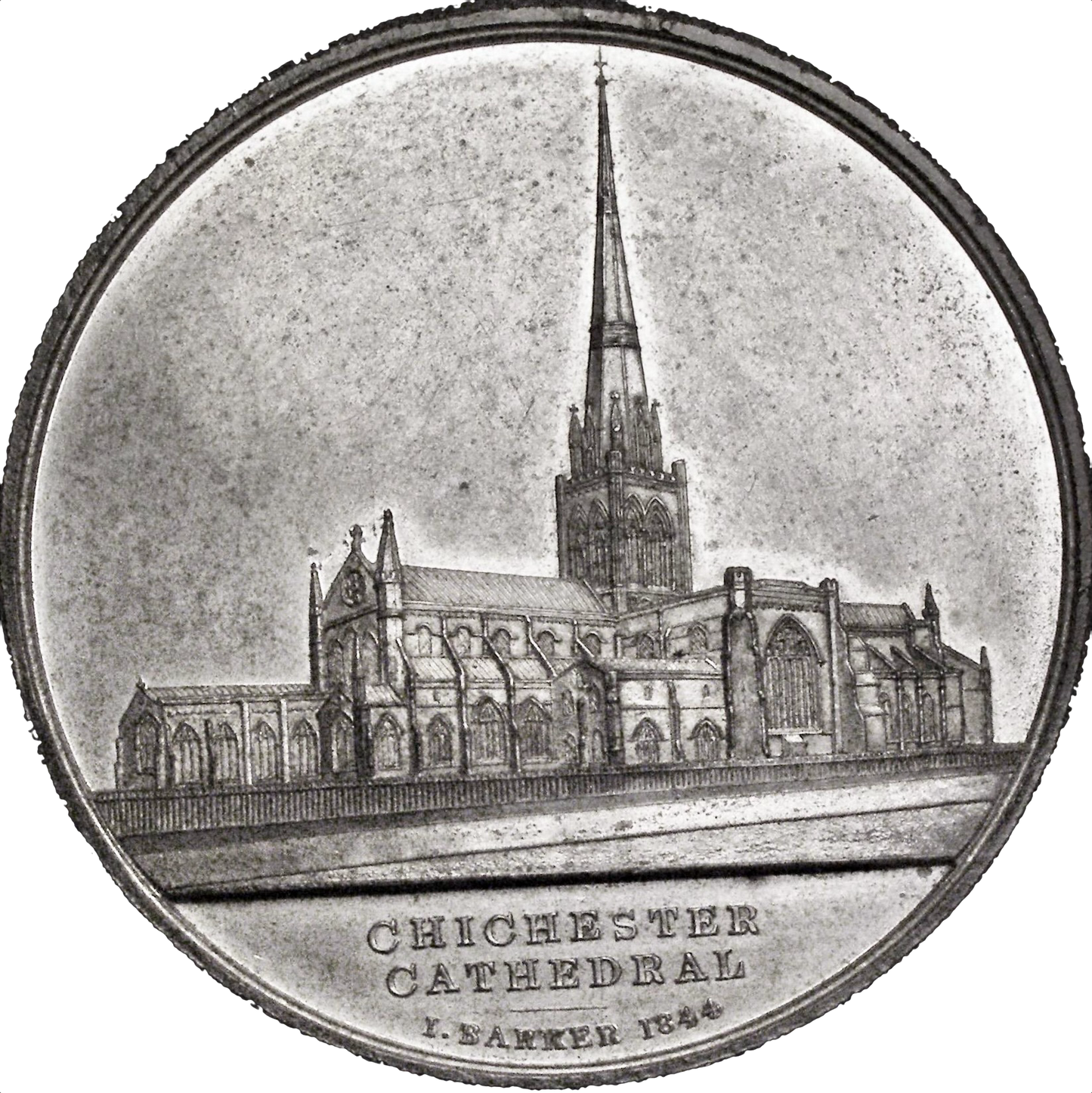 1844 Chichester Cathedral 60mm white metal medal by I Barker BHM 2164