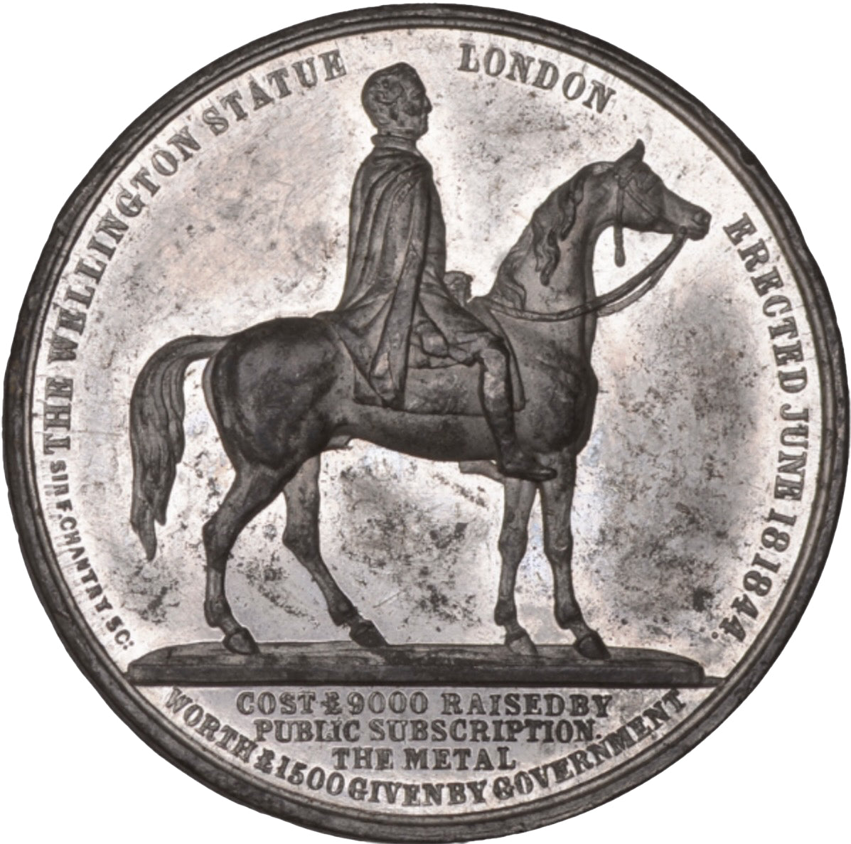 1844 Duke of Wellington, Equestrian statue 39mm white metal medal BHM 2191 E1387