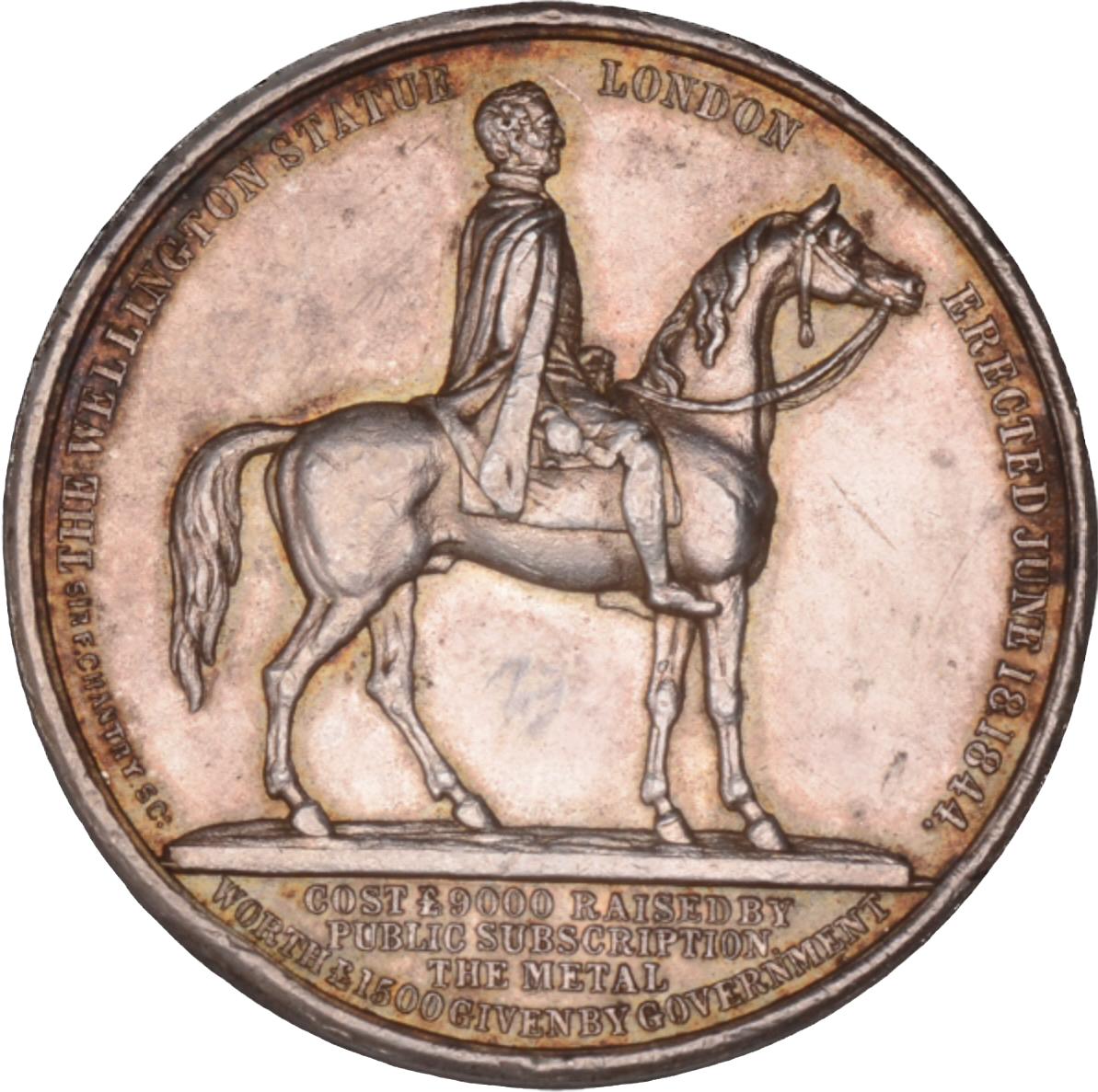 1844 Duke of Wellington, Equestrian Statue 39mm white metal medal BHM 2192