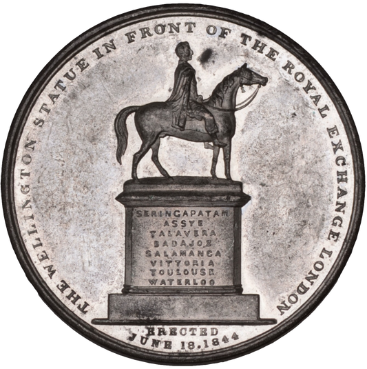 1844 Duke of Wellington, Equestrian statue 43mm white metal medal BHM 2196