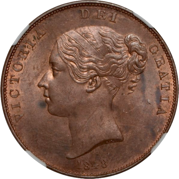 1848 Penny S3948 BMC 1496 Scarce UNC MS62 Brown