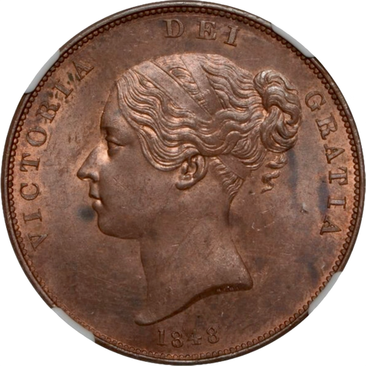 1848 Penny S3948 BMC 1496 Scarce UNC MS62 Brown
