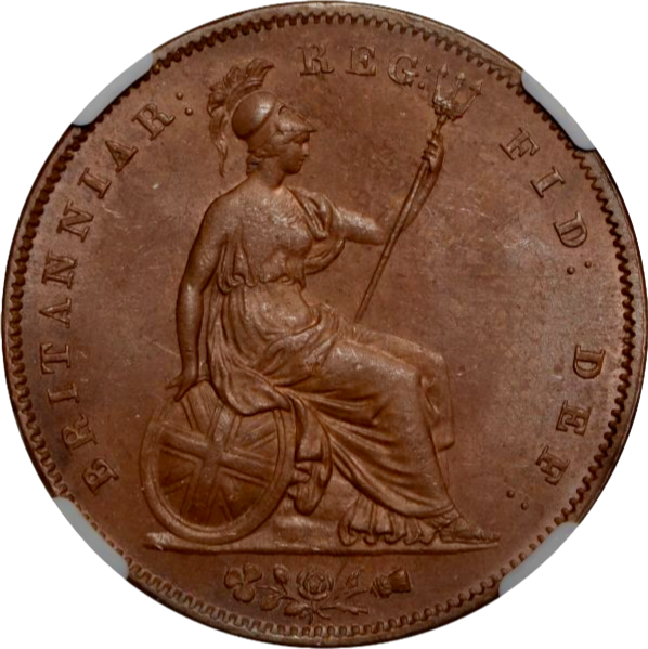 1848 Penny S3948 BMC 1496 Scarce UNC MS62 Brown