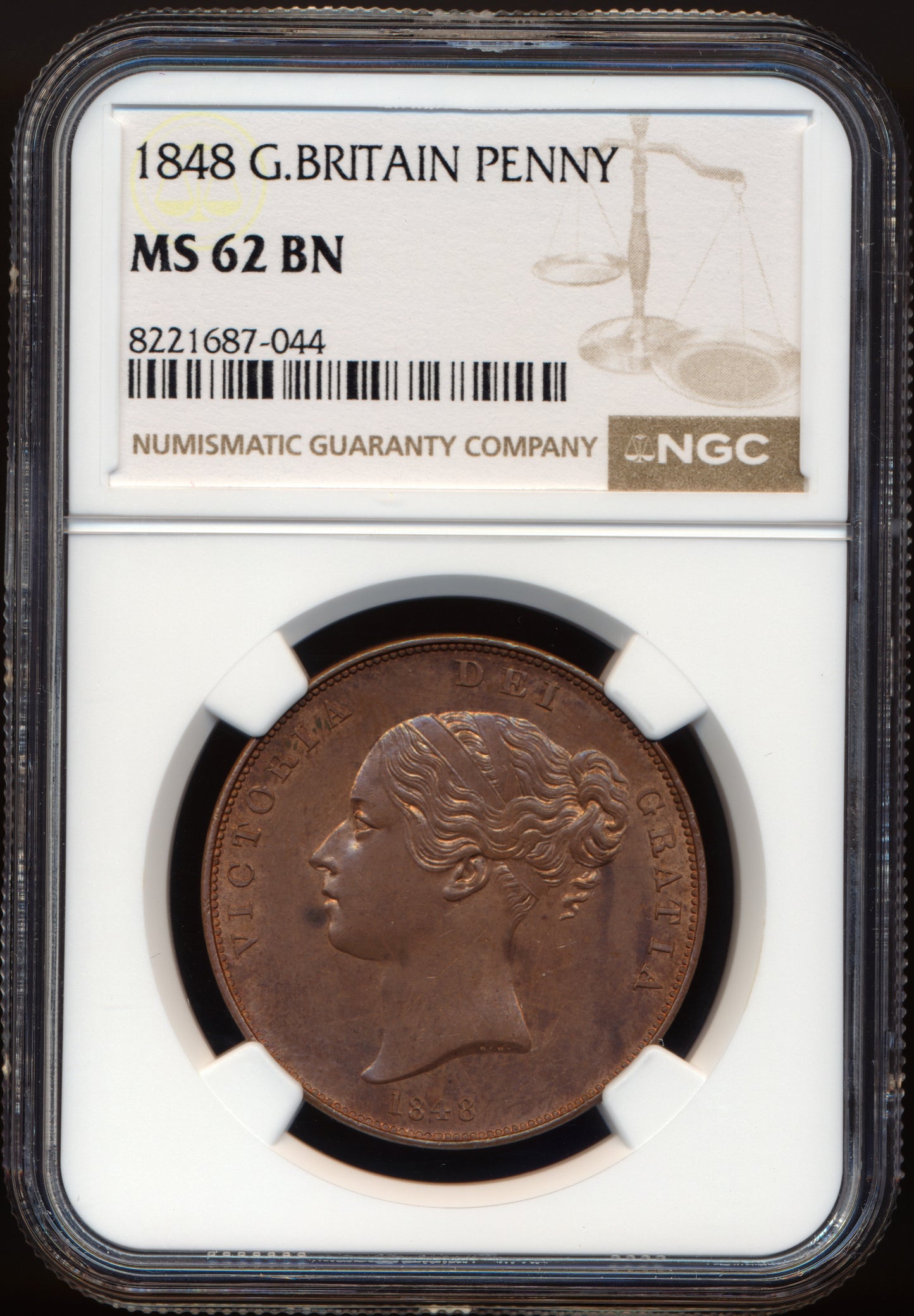 1848 Penny S3948 BMC 1496 Scarce UNC MS62 Brown