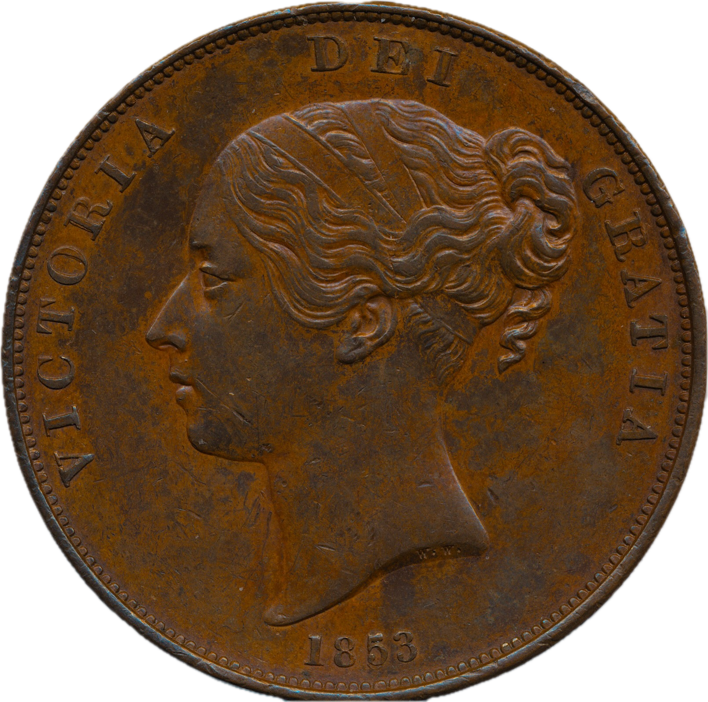 1853 Penny Close colon Plain trident S3948 BMC 1504 Scarce NEF