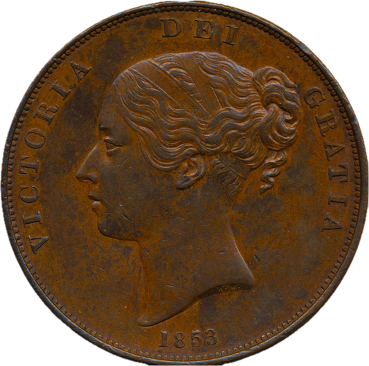 1853 Penny Close colon Plain trident S3948 BMC 1504 Scarce NEF