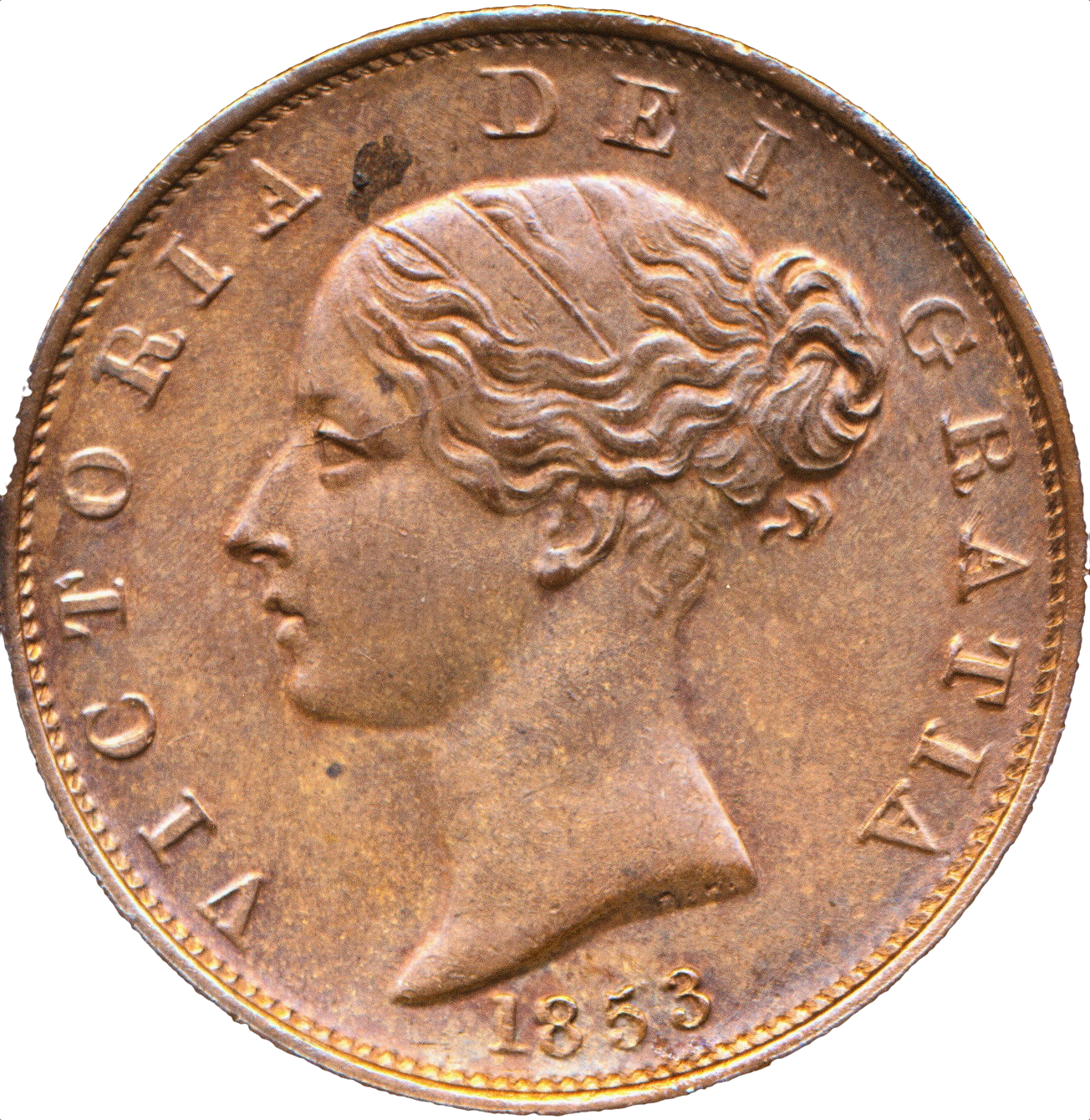 1853 Halfpenny 3 over 1 S3949 BMC 1539var GEF