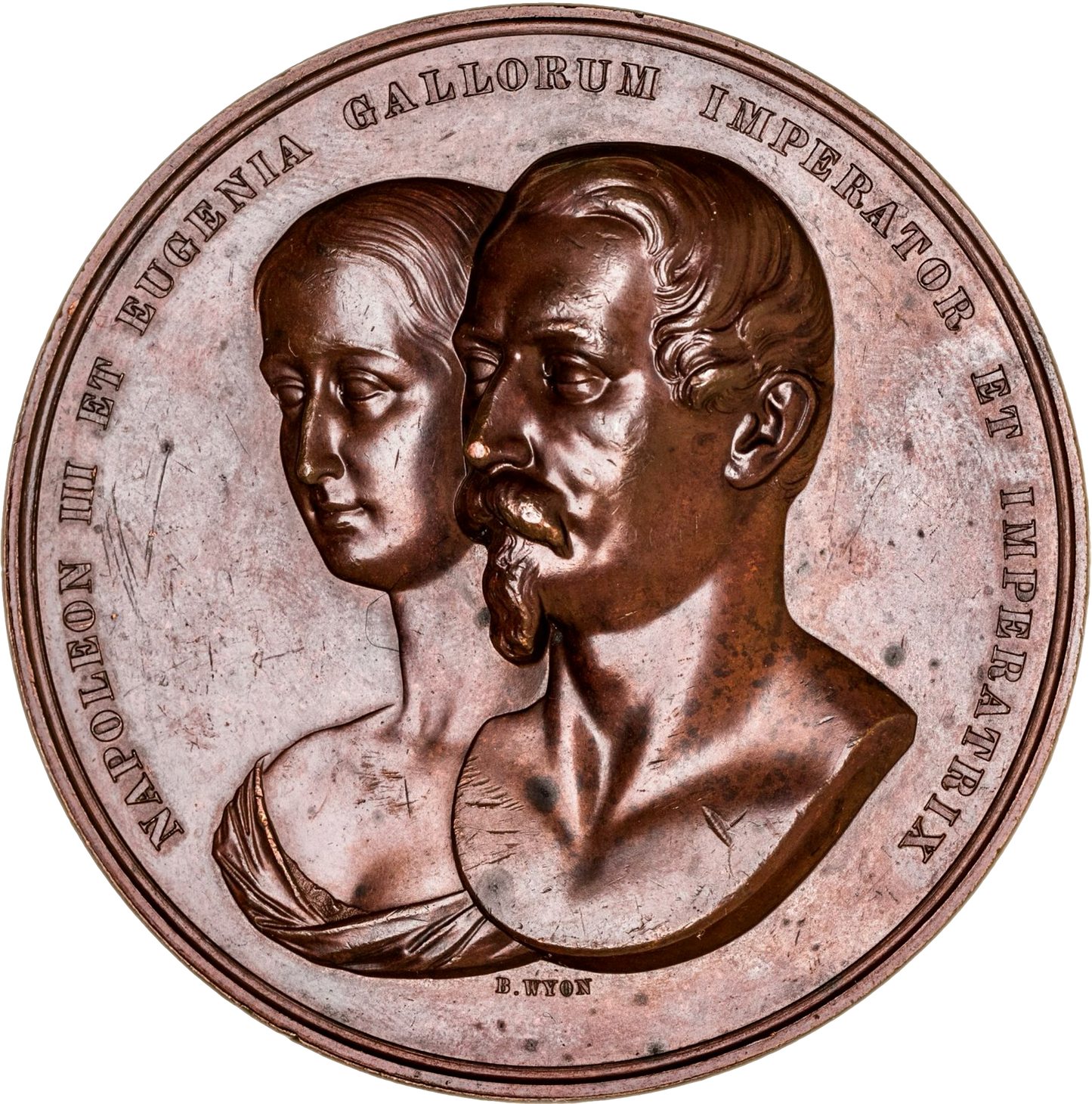 1855 Visit of Napoleon III and Eugenie to London 77mm bronze medal BHM 2561 E1496 by B Wyon
