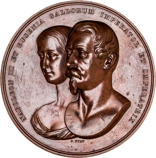 1855 Visit of Napoleon III and Eugenie to London 77mm bronze medal BHM 2561 E1496 by B Wyon
