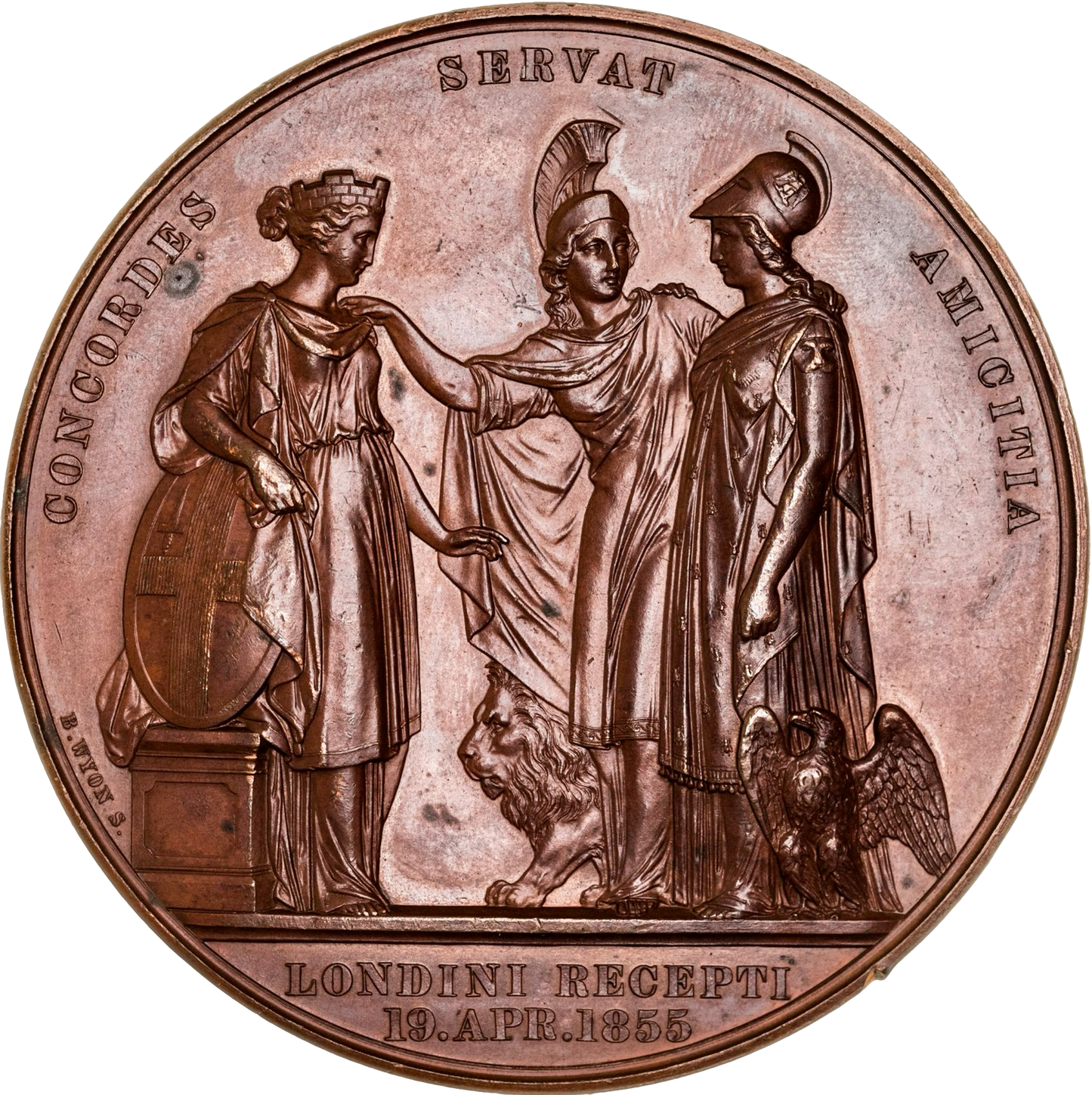 1855 Visit of Napoleon III and Eugenie to London 77mm bronze medal BHM 2561 E1496 by B Wyon