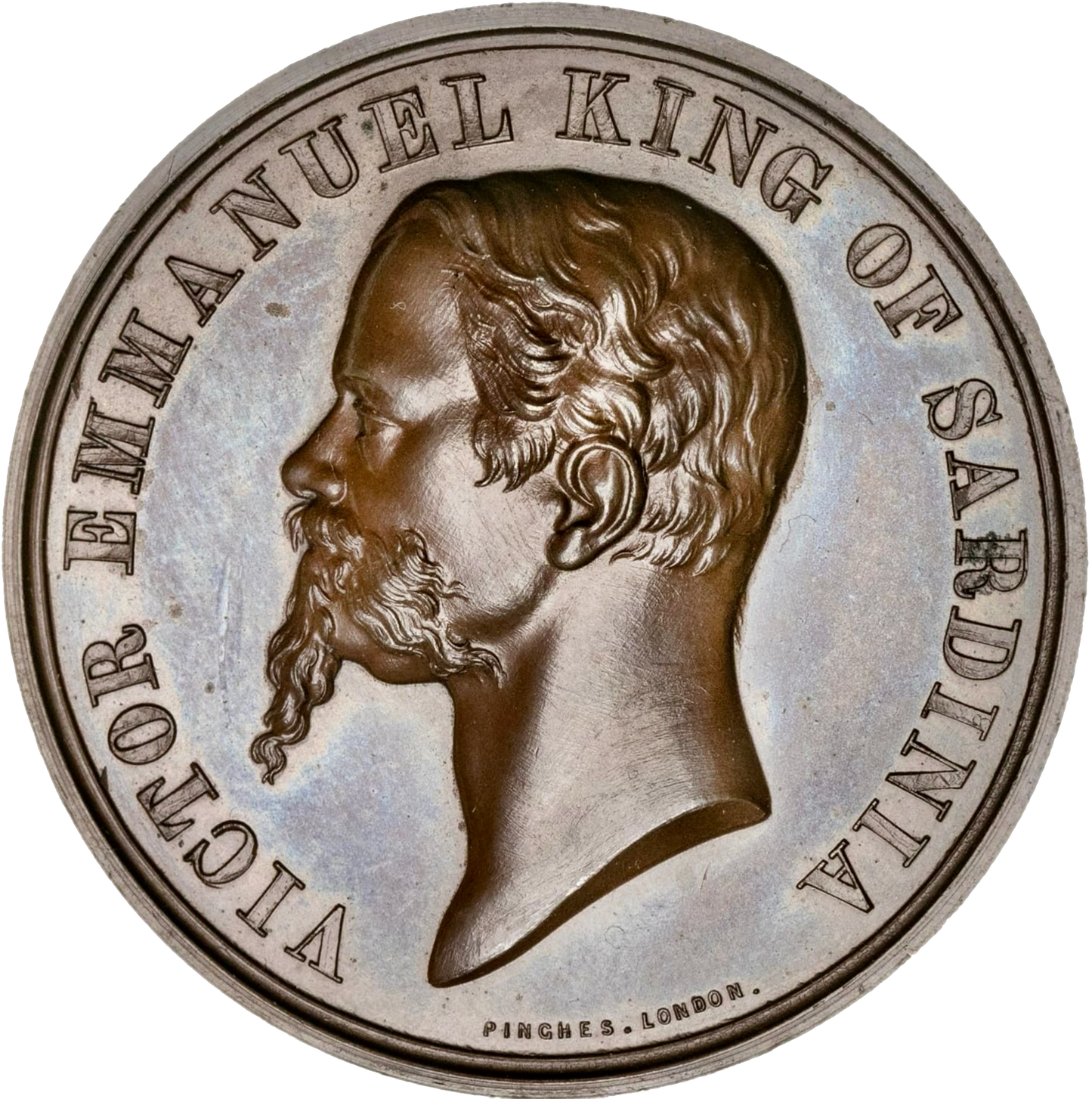 1855 Visit to England of Victor Emmanuel King of Sardinia 42mm bronze medal by Pinches BHM 2566 RR