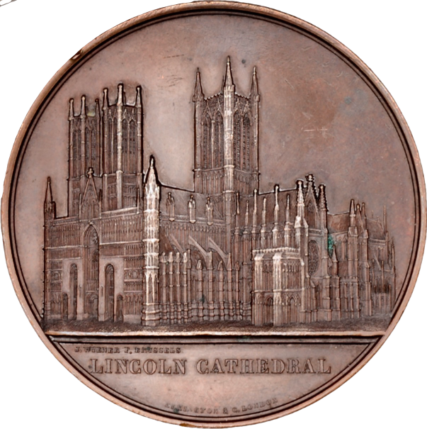 1855 Lincoln Cathedral 59mm copper medal by J Wiener BHM 2591 E1504