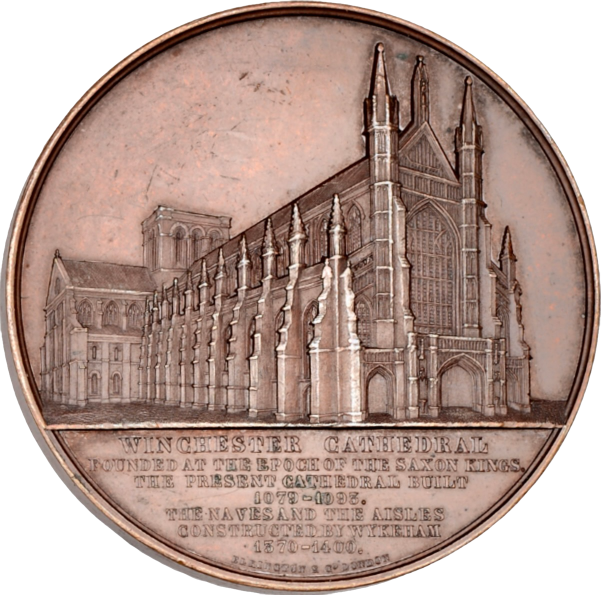 1855 Winchester Cathedral 59mm copper medal by J Wiener BHM 2593 E1507