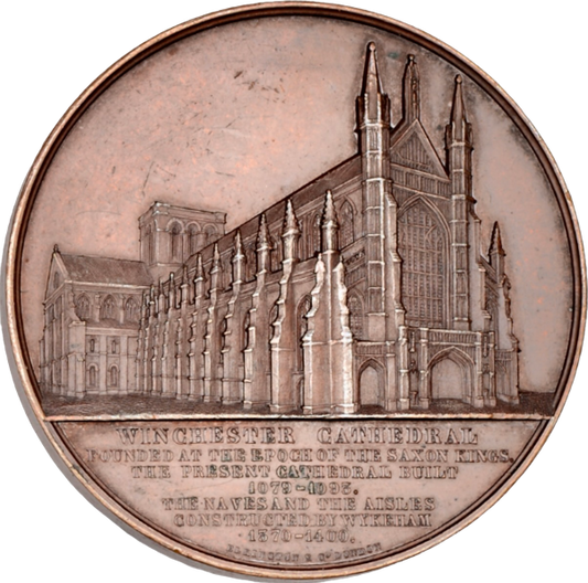 1855 Winchester Cathedral 59mm copper medal by J Wiener BHM 2593 E1507