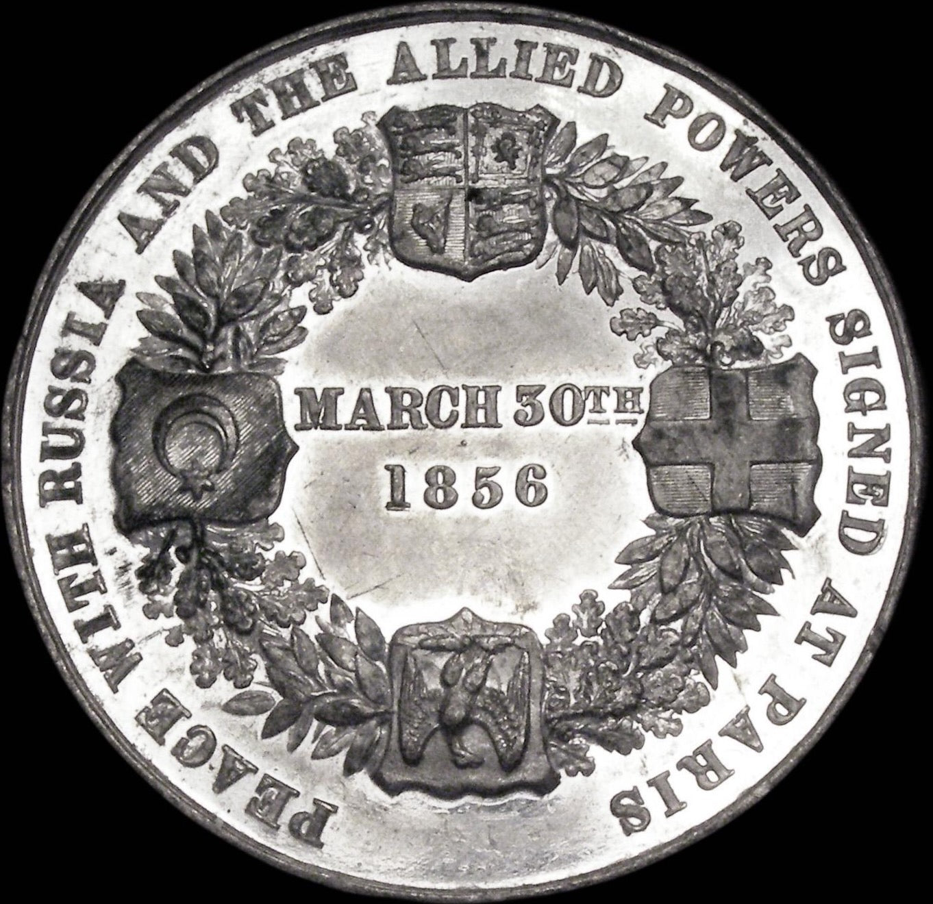 1856 Treaty of Paris 41mm White metal medal by J Pinches BHM 2580