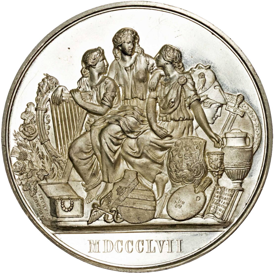 1857 Exhibition of Art Treasures, Manchester 63mm white metal by Pinches BHM 2605 E1513a