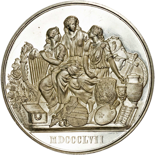 1857 Exhibition of Art Treasures, Manchester 63mm white metal by Pinches BHM 2605 E1513a