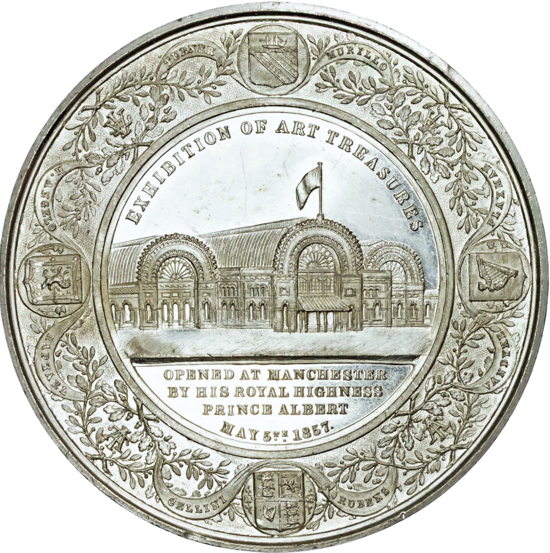 1857 Exhibition of Art Treasures, Manchester 63mm white metal by Pinches BHM 2605 E1513a