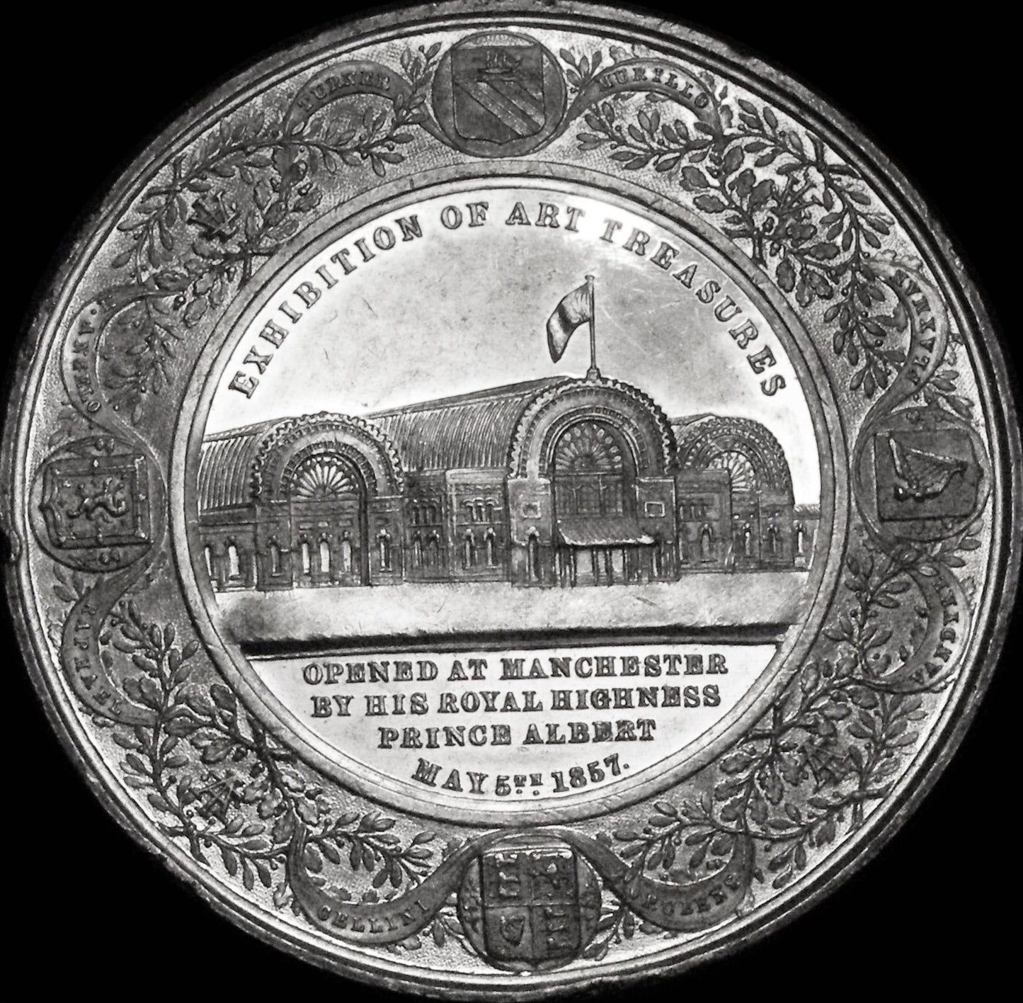 1857 Exhibition of Art Treasures, Manchester 63mm white metal BHM 2605 E1513a