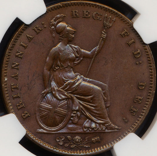 1858 Penny S3948 BMC 1518 No WW Far colon Ornamental trident Large date UNC MS64BN