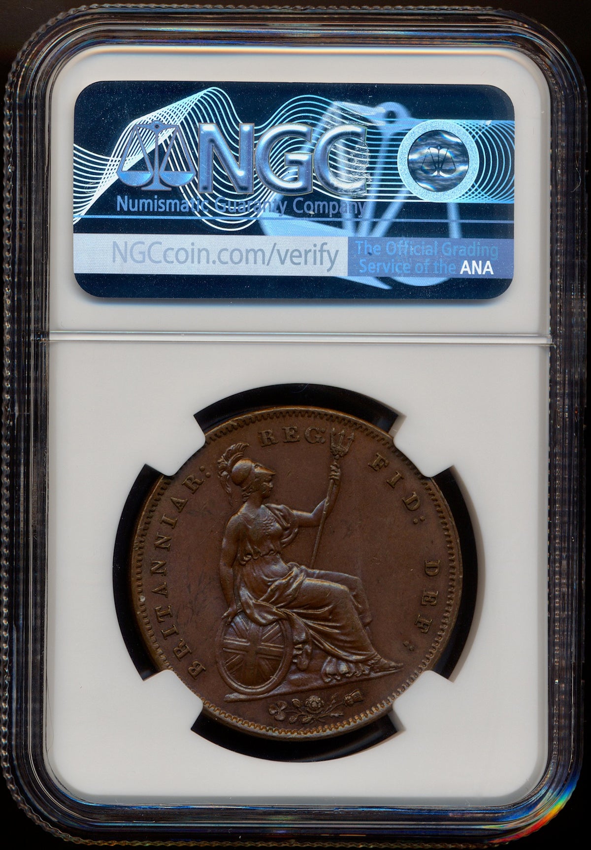 1858 Penny S3948 BMC 1518 No WW Far colon Ornamental trident Large date UNC MS64BN