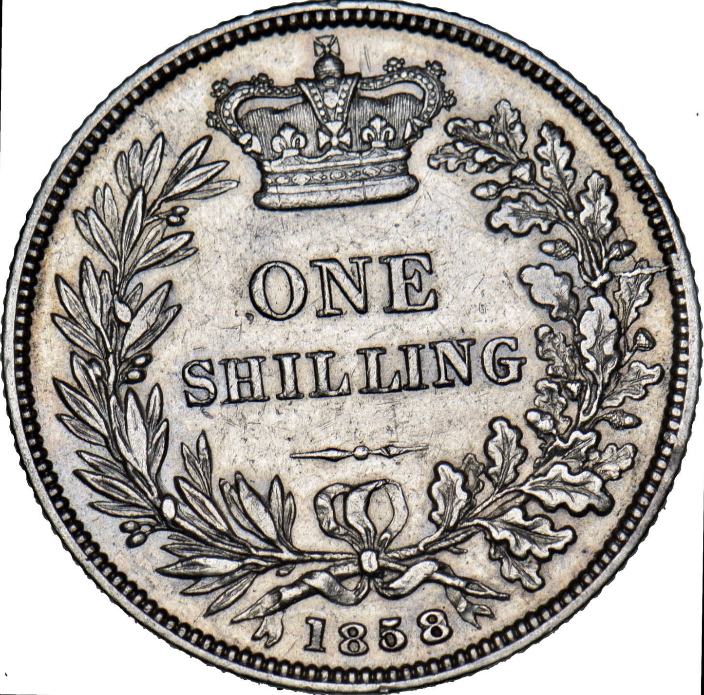 1858/9 Shilling Second young head S3904 ESC 3014 Extremely rare (R4) GVF