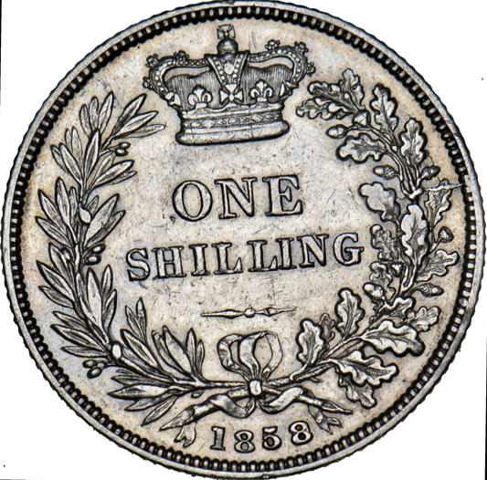 1858/9 Shilling Second young head S3904 ESC 3014 Extremely rare (R4) GVF