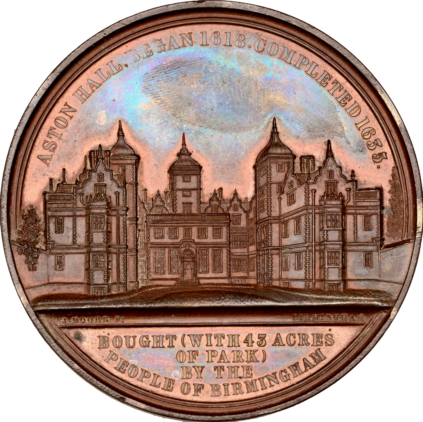 1858 Victoria visit to Aston Hall, Birmingham 55mm bronze medal in fitted box by J Moore BHM 2613