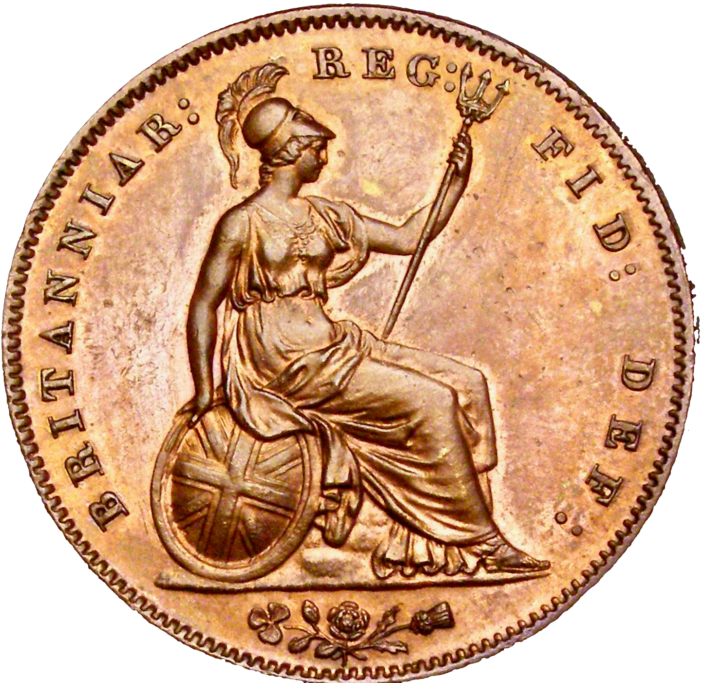 1859 Penny No WW Far colon Ornamental trident Large date BMC 1519 AUNC