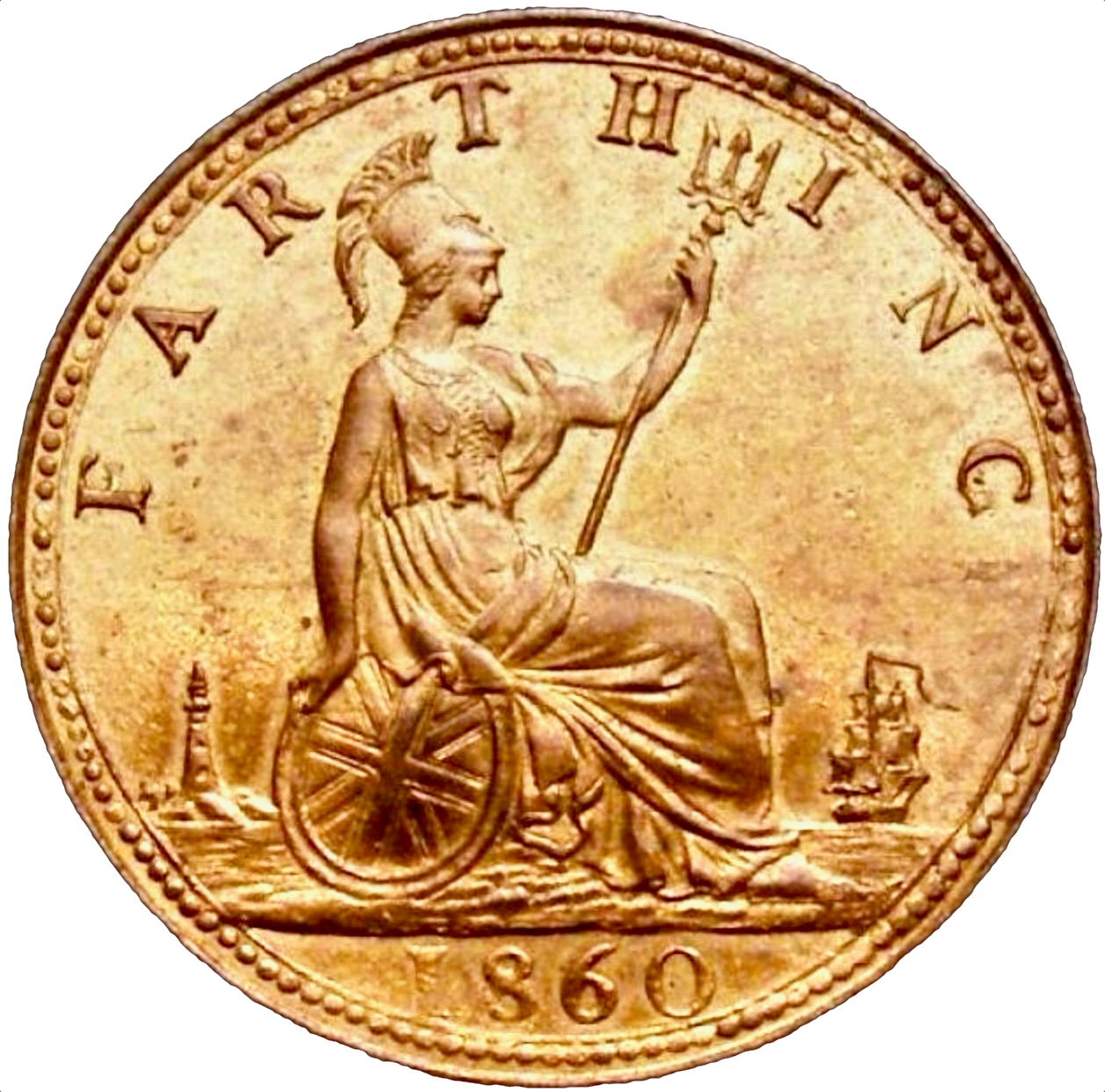 1860 Farthing S3958 F 496 Beaded border UNC LCGS80