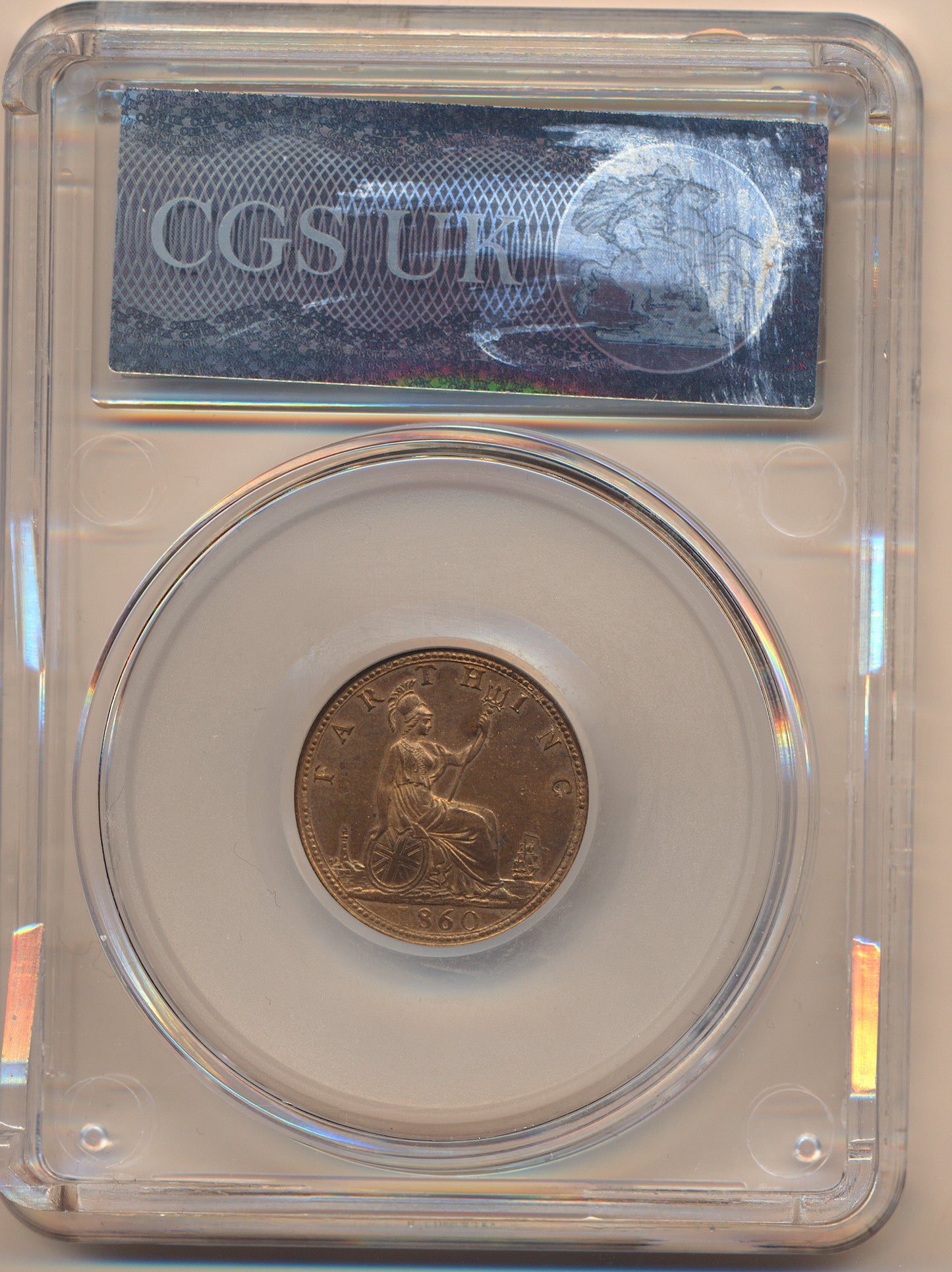 1860 Farthing S3958 F 496 Beaded border UNC LCGS80