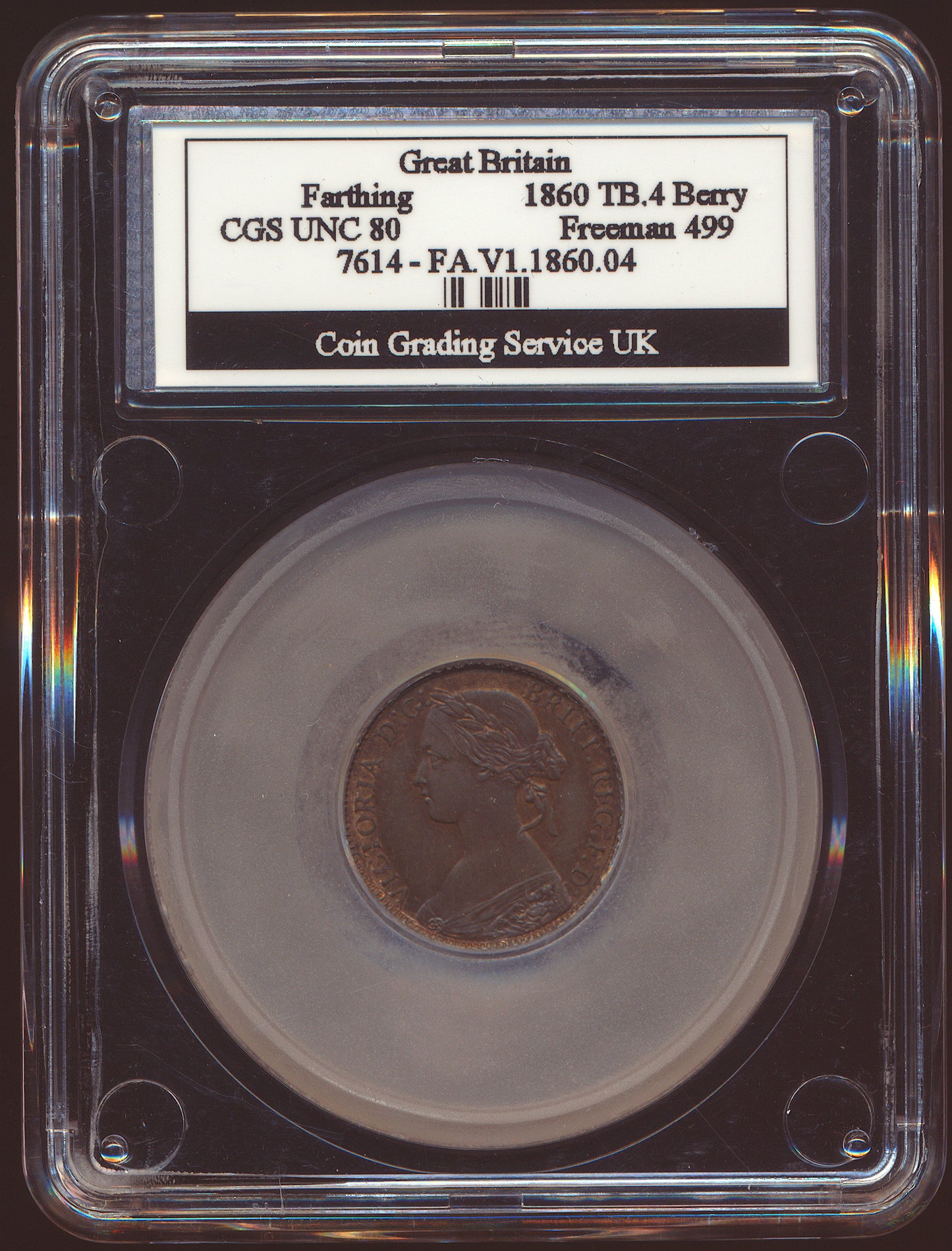 1860 Farthing S3958 F 499 UNC CGS80