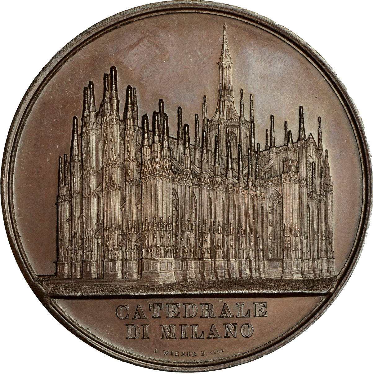 1860 Milan Cathedral 60mm copper medal by J Wiener