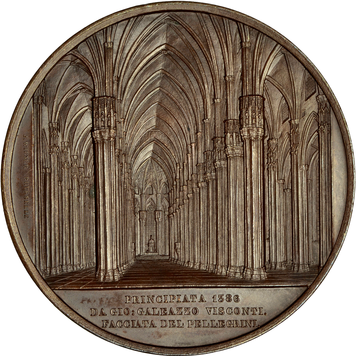 1860 Milan Cathedral 60mm copper medal by J Wiener