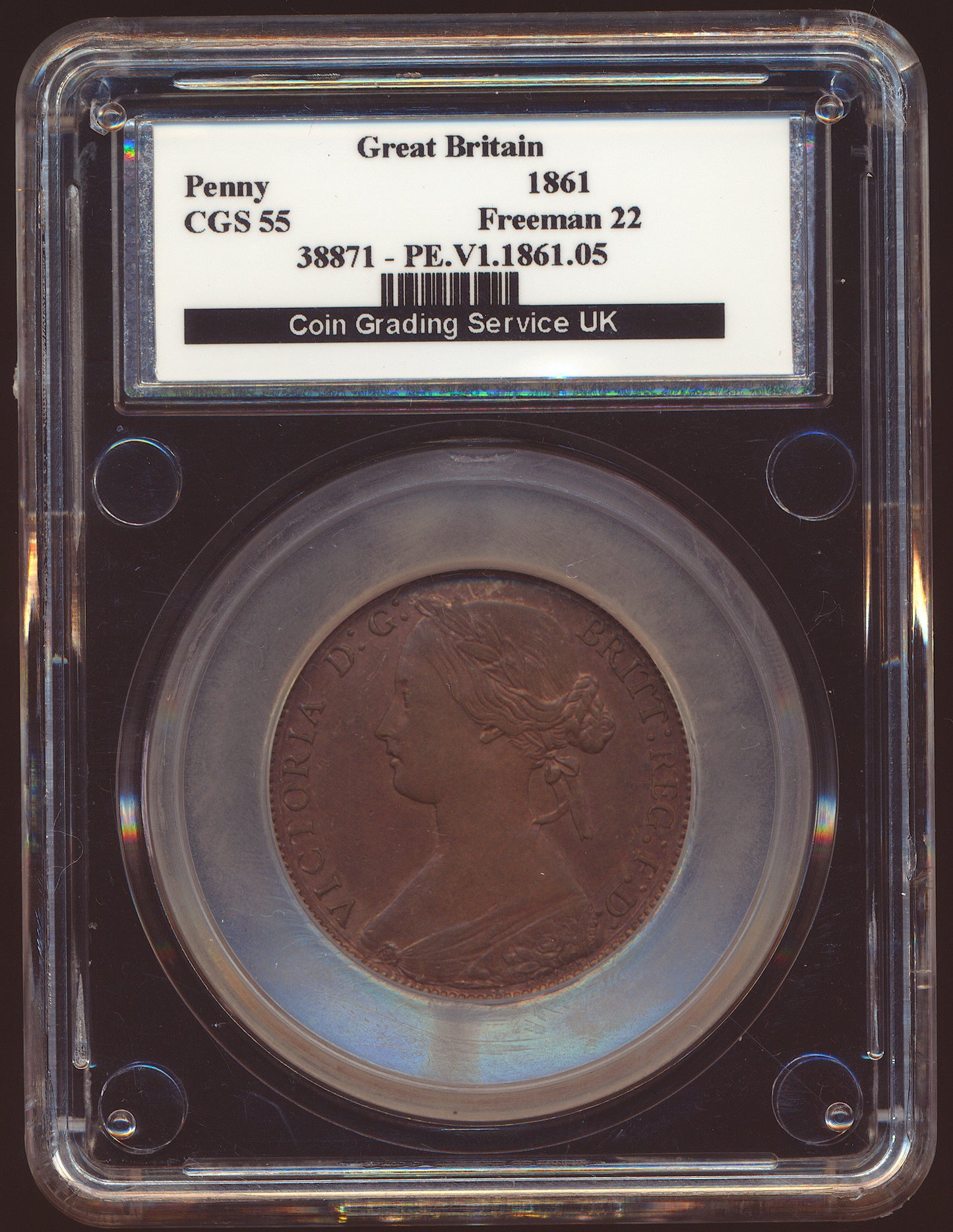 1861 Penny S3954 F 22 Obv 4 Rev D (R8) NEF CGS55