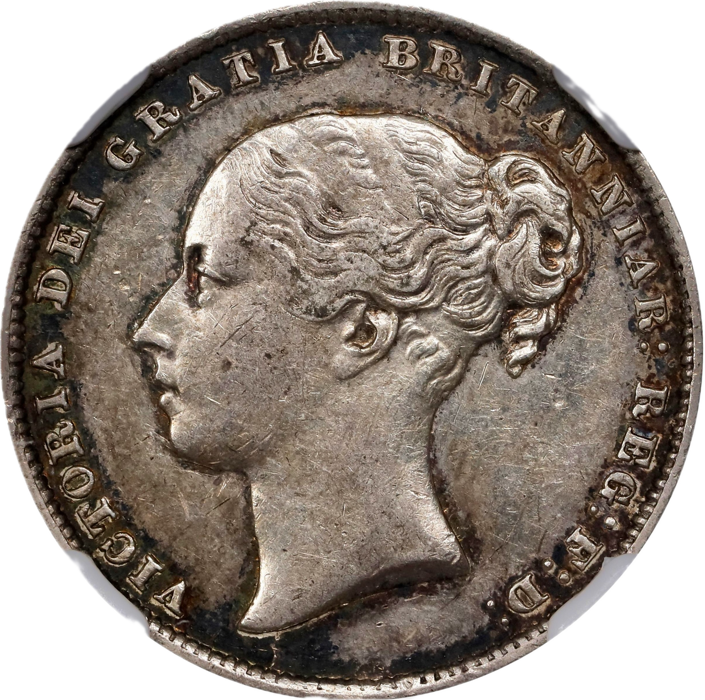 1861 Shilling Second young head S3904 ESC 3019 Rare AU 53