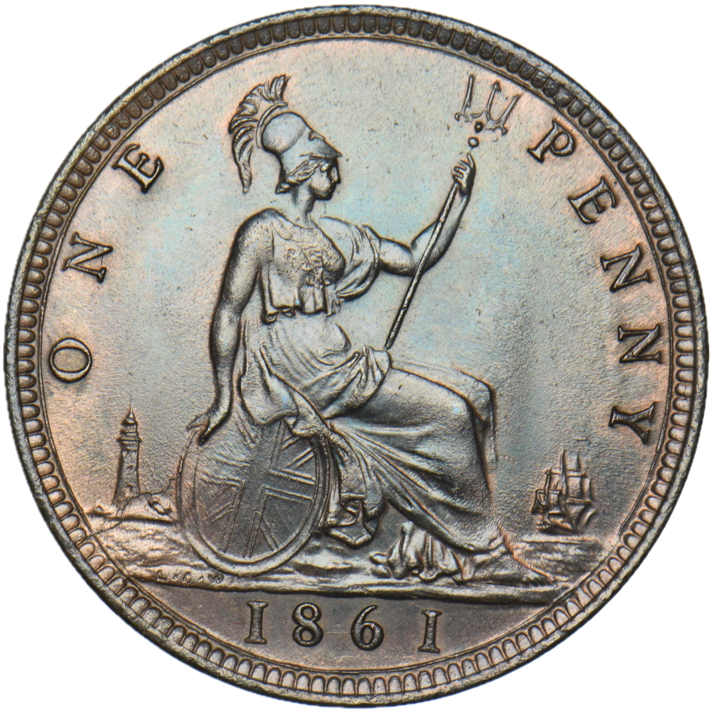 1861 Penny S3954 F 22 Obv 4 Rev D (R8) UNC