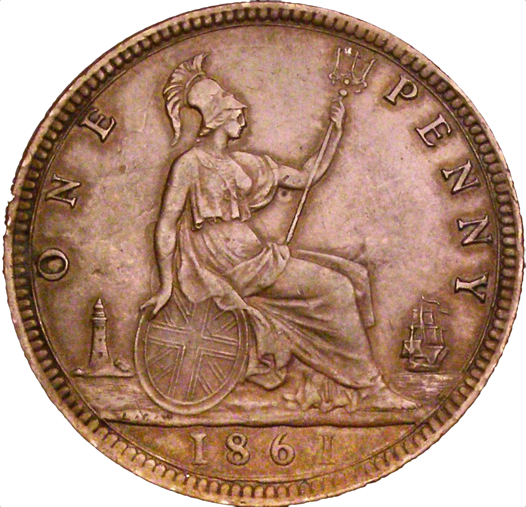 1861 Penny S3954 F26 Obv 5 Rev D NEF