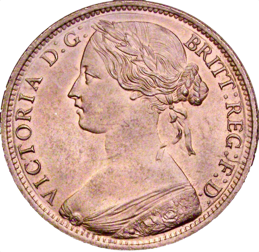 1861 Penny S3954 F33 Obv 6 Rev G UNC