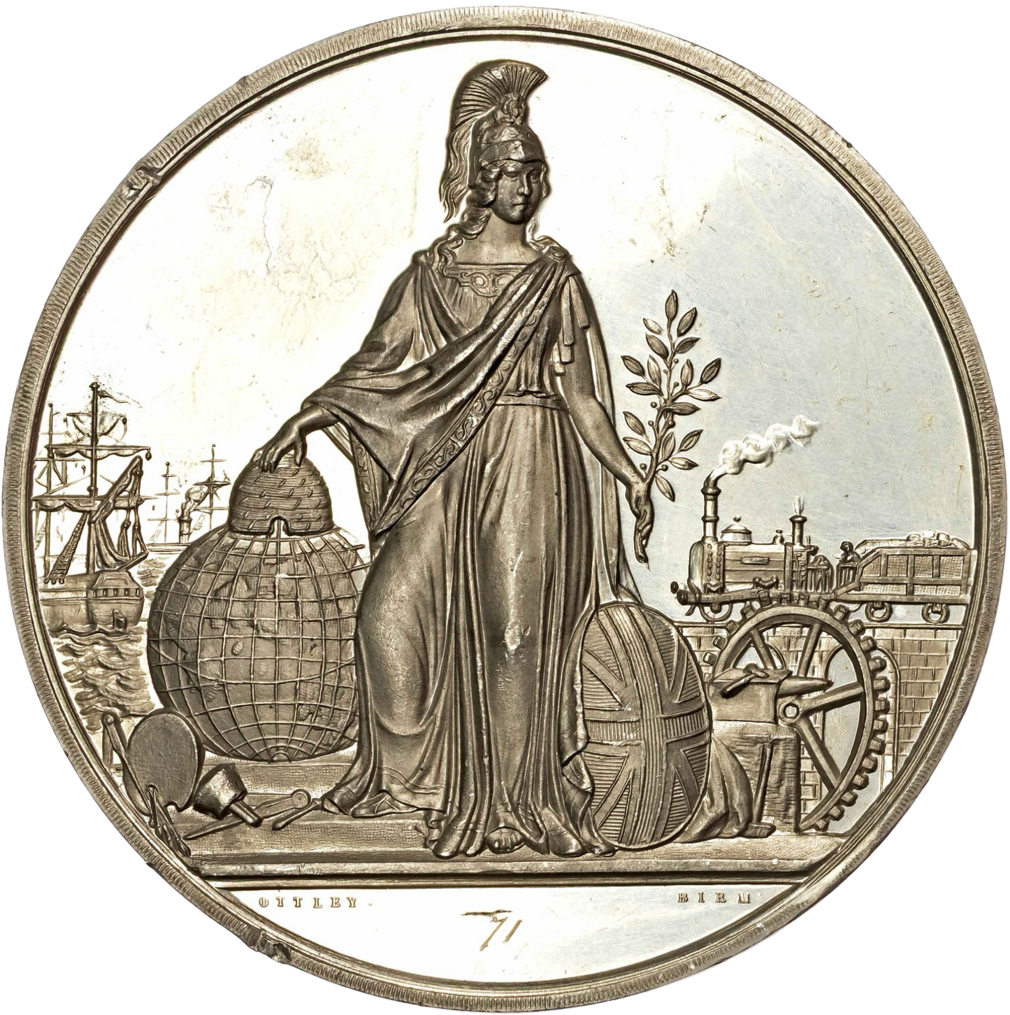 1862 International Exhibition 74mm white metal medal by T Ottley BHM 2733 Very rare