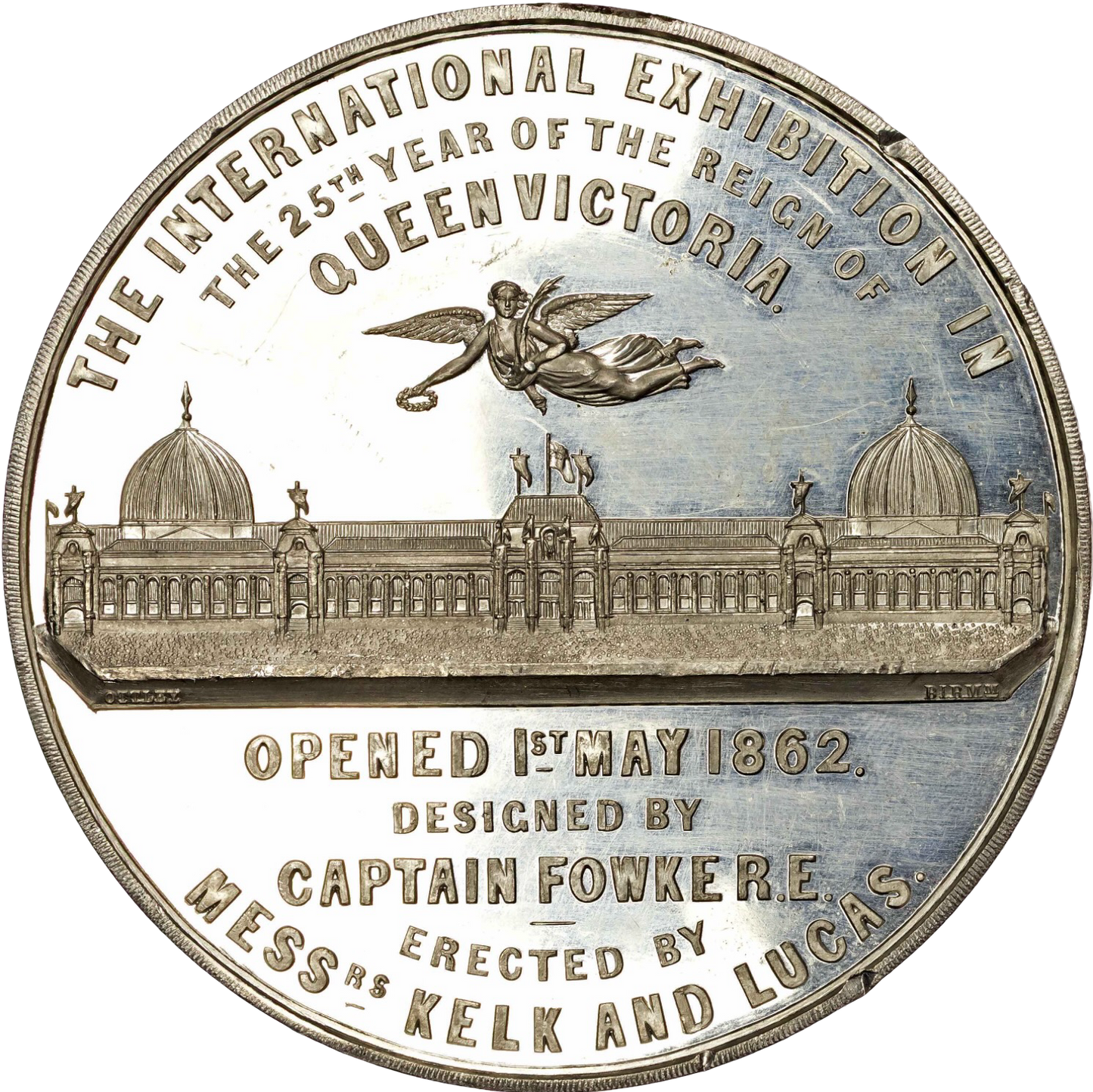 1862 International Exhibition 74mm white metal medal by T Ottley BHM 2733 Very rare