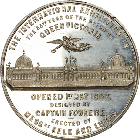 1862 International Exhibition 74mm white metal medal by T Ottley BHM 2733 Very rare