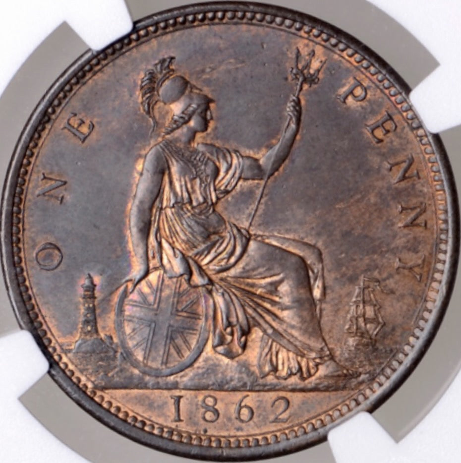 1862 penny Obv 6 Rev G MS 64 BN