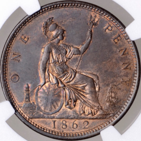 1862 penny Obv 6 Rev G MS 64 BN